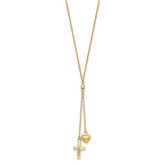 14K Gold Heart and Cross Necklace with Extender Elegant Women's Design